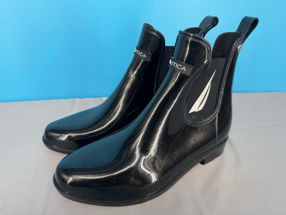 Nautica Women’s Black Chelsea Rain Boots Rubber Waterproof Size 7